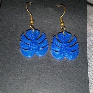 Small blue leaf earrings